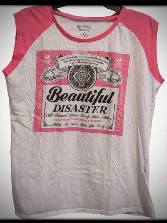 Beautiful Disaster Sleeveless Budweiser Baseball T-shirt BD Logos Women's XL - Picture 1 of 7